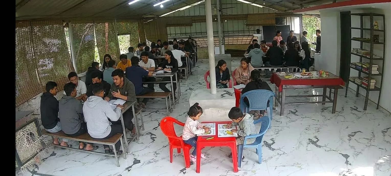 Students of all ages studying in batches at Vihaya Tuition Centre, Kureepuzha, Kollam